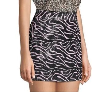 NWOT Olivia Rubin Women Black Mini Skirt with Pink Stripes, Sequins, Size 10